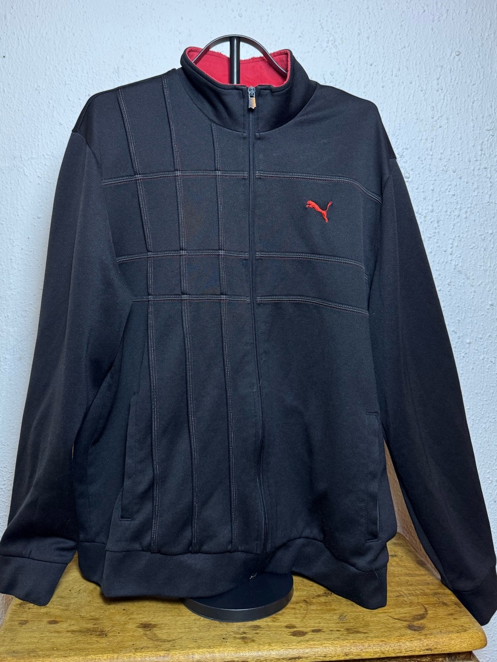 Puma full-zip track jacket Men’s XXL feat. stitched plaid on chest - black